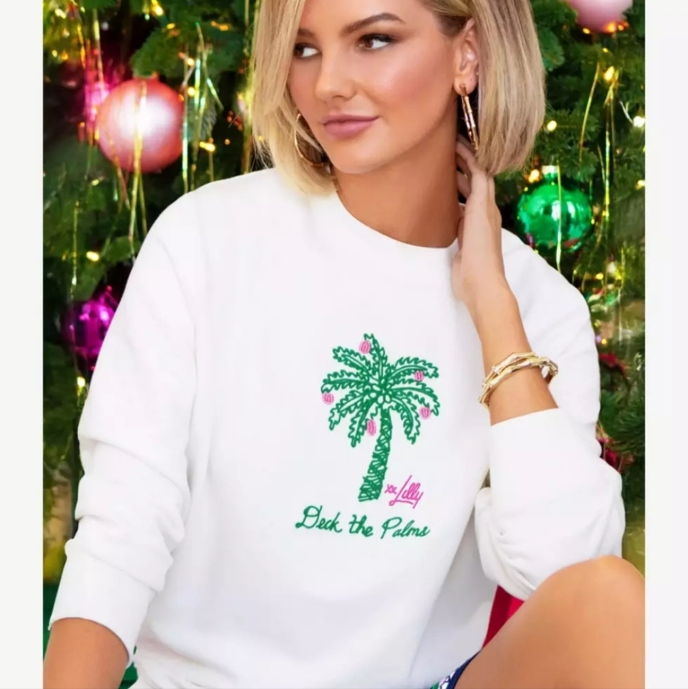 Lilly Pulitzer Ballad Sweatshirt Top DECK THE PALMS Medium